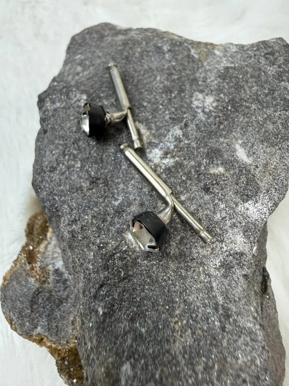 Vintage Black Metal & Silver Tone w/ Clear Rhinestone Shirt Studs
